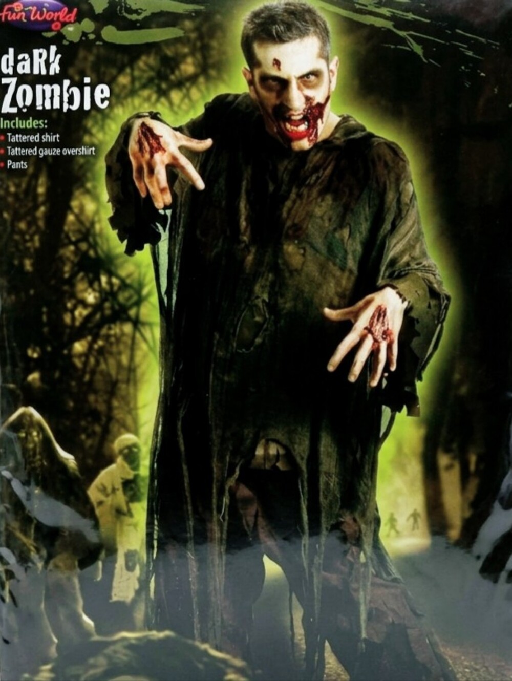 FUN WORLD Dark Zombie Adult Halloween Costume One Size Fits Most NIP Tattered